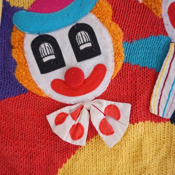 Vintage Nuggets Red Purple Cotton Blend Clown Circus Applique Knit Sweater L - Picture 7 of 10